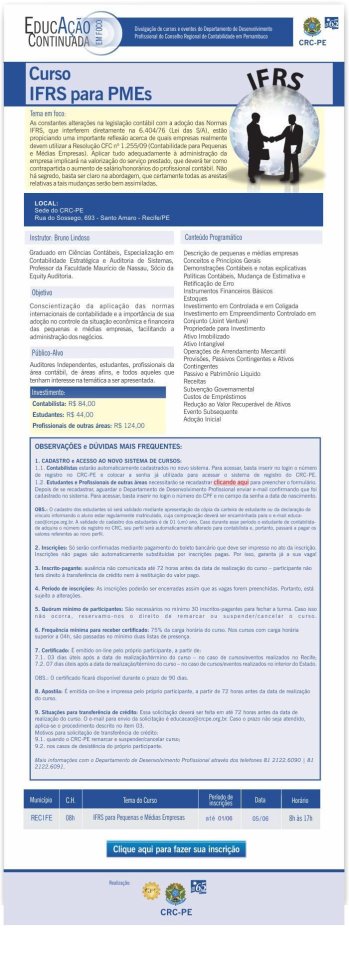 Curso IFRS para PMEs Curso IFRS para PMEs